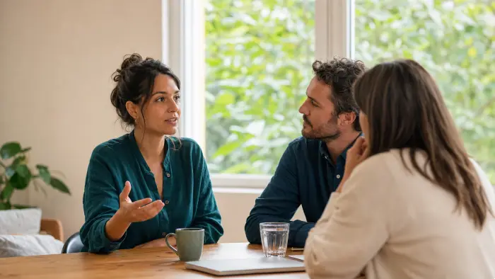 Adulte prenant la parole avec davantage d’aisance dans une situation quotidienne